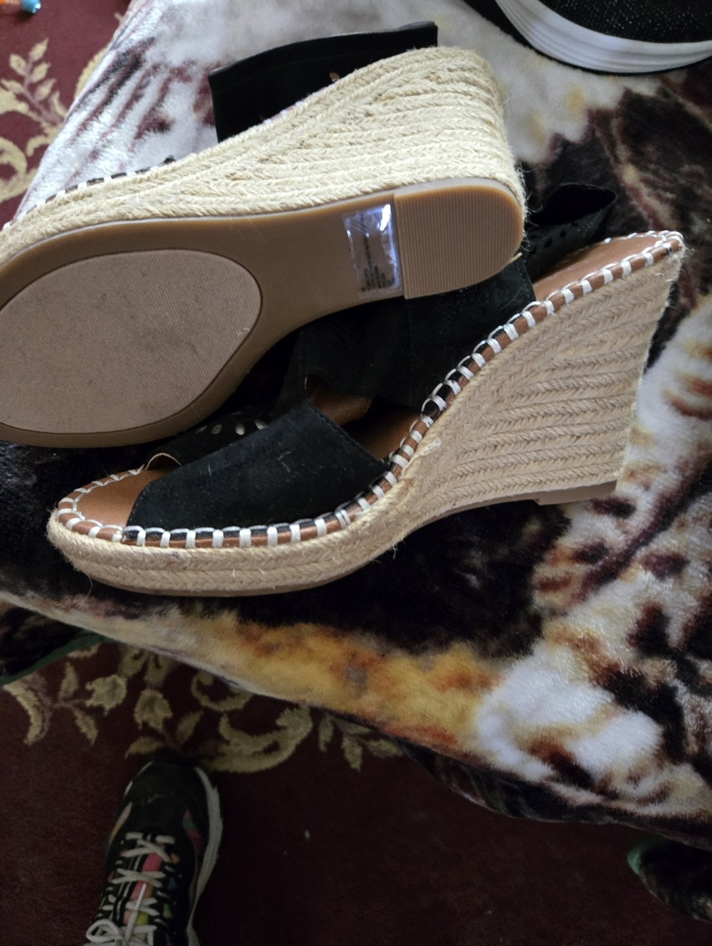 Black Suede Espadrille Wedge Sandals - Women